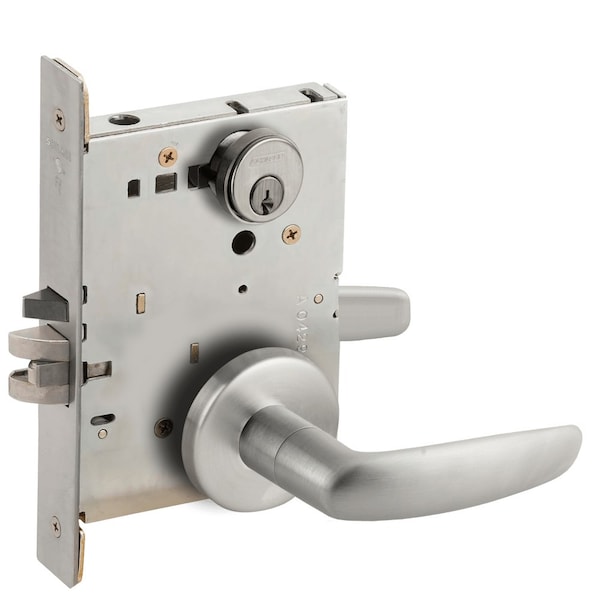 Schlage Grade 1 Entrance Office with Auto Unlocking Mortise Lock, S123 Keyway, 07 Lever, B Rose, Satin Chrome L9056P 07B 626 - main